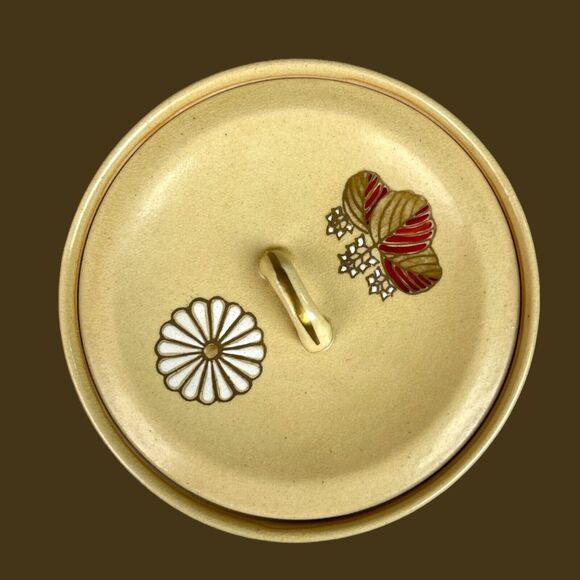 Mid Century Japanese Daisy Vintage Pottery Floral Tea Matcha Canister Jar Whisk - Picture 6 of 12